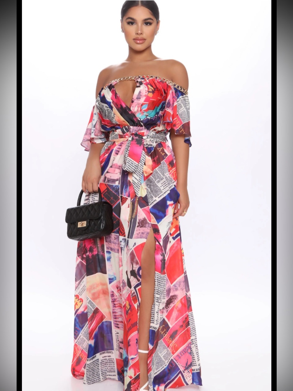 New L'Atiste by Amy Pop Art Comic Maxi Dress Print Gold Accent Art To Wear M